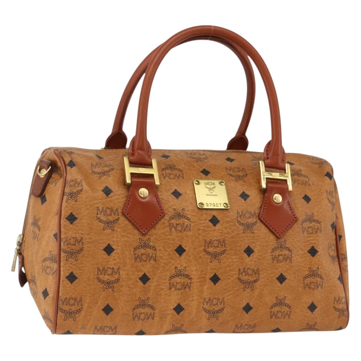 MCM Vicetos Logogram Hand Bag PVC Leather Brown Gold Auth bs33817