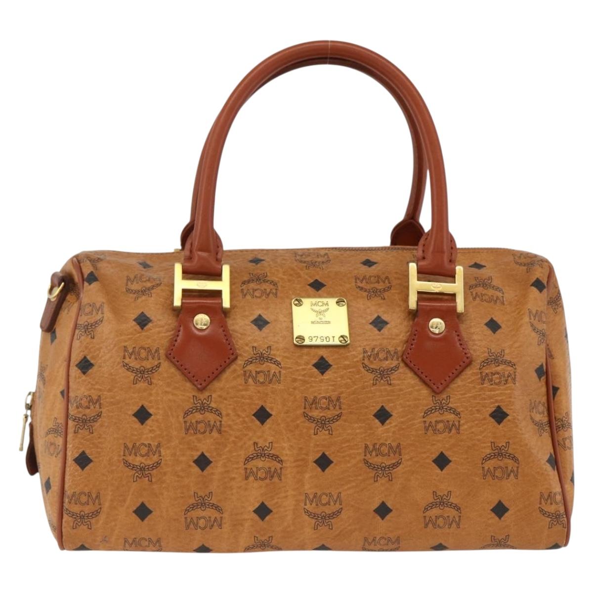 MCM Vicetos Logogram Hand Bag PVC Leather Brown Gold Auth bs33817