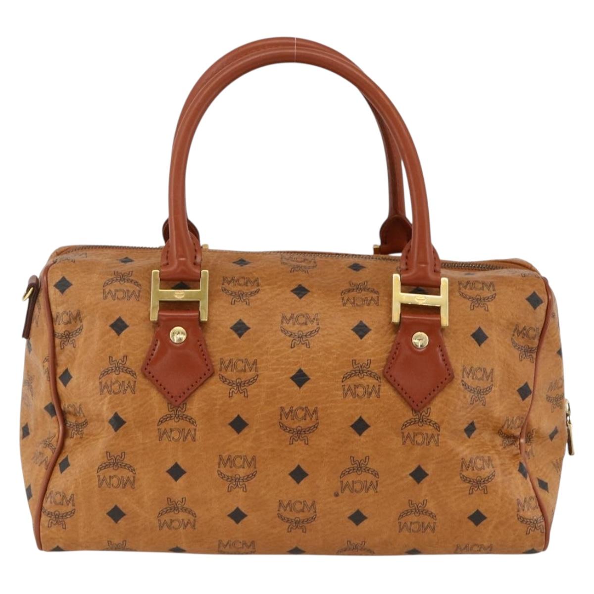 MCM Vicetos Logogram Hand Bag PVC Leather Brown Gold Auth bs33817