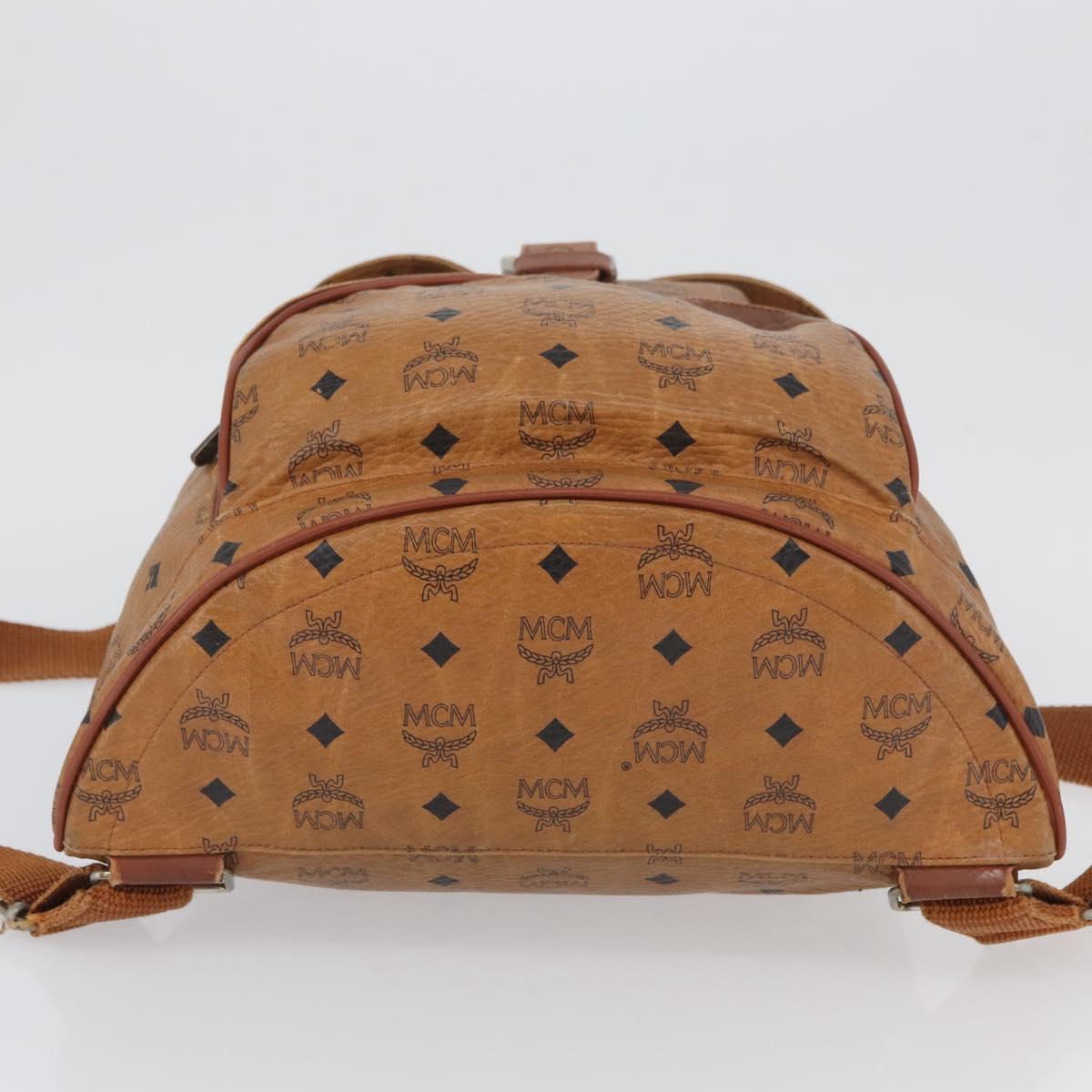 MCM Vicetos Logogram Backpack PVC Leather Brown Gold Auth bs33818
