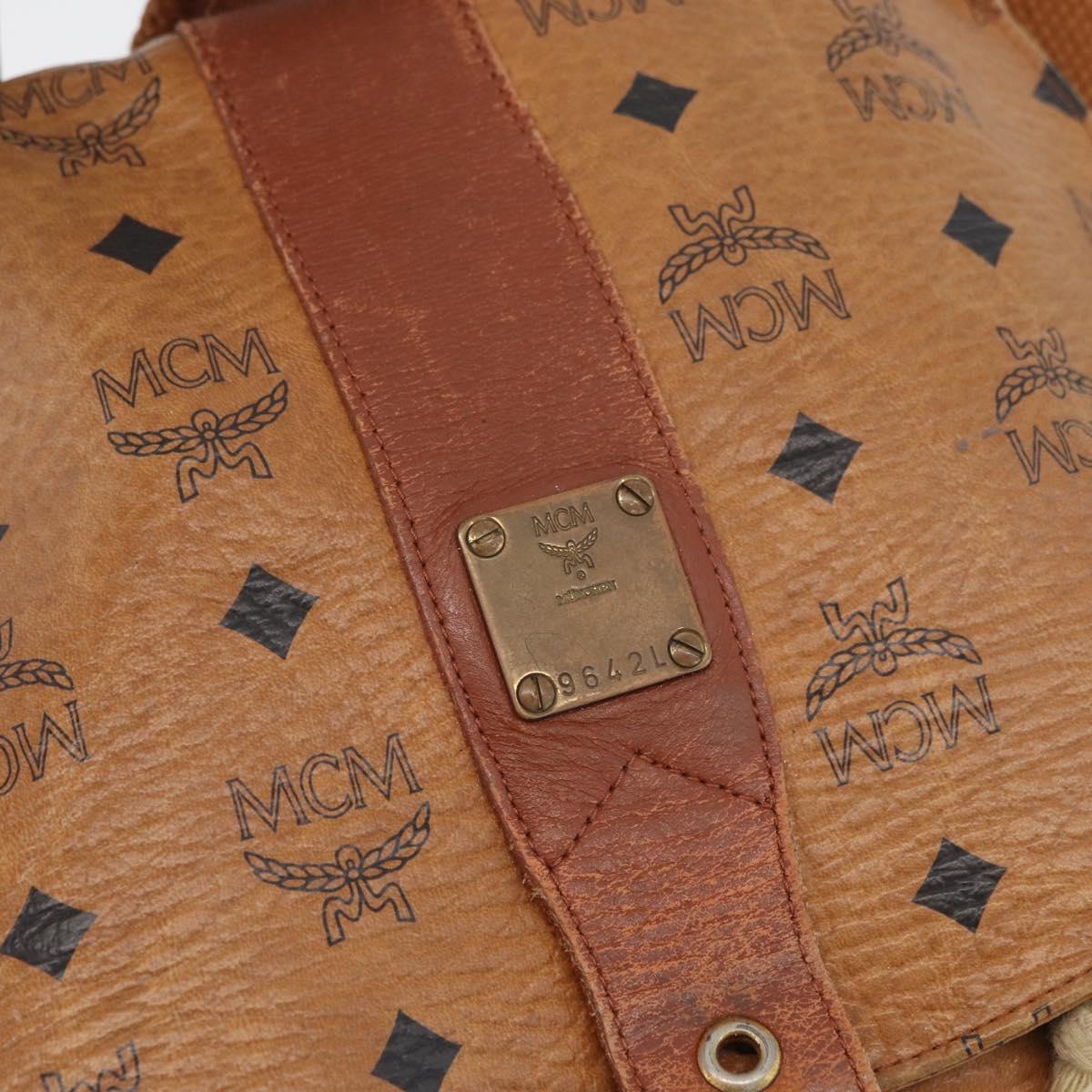 MCM Vicetos Logogram Backpack PVC Leather Brown Gold Auth bs33818