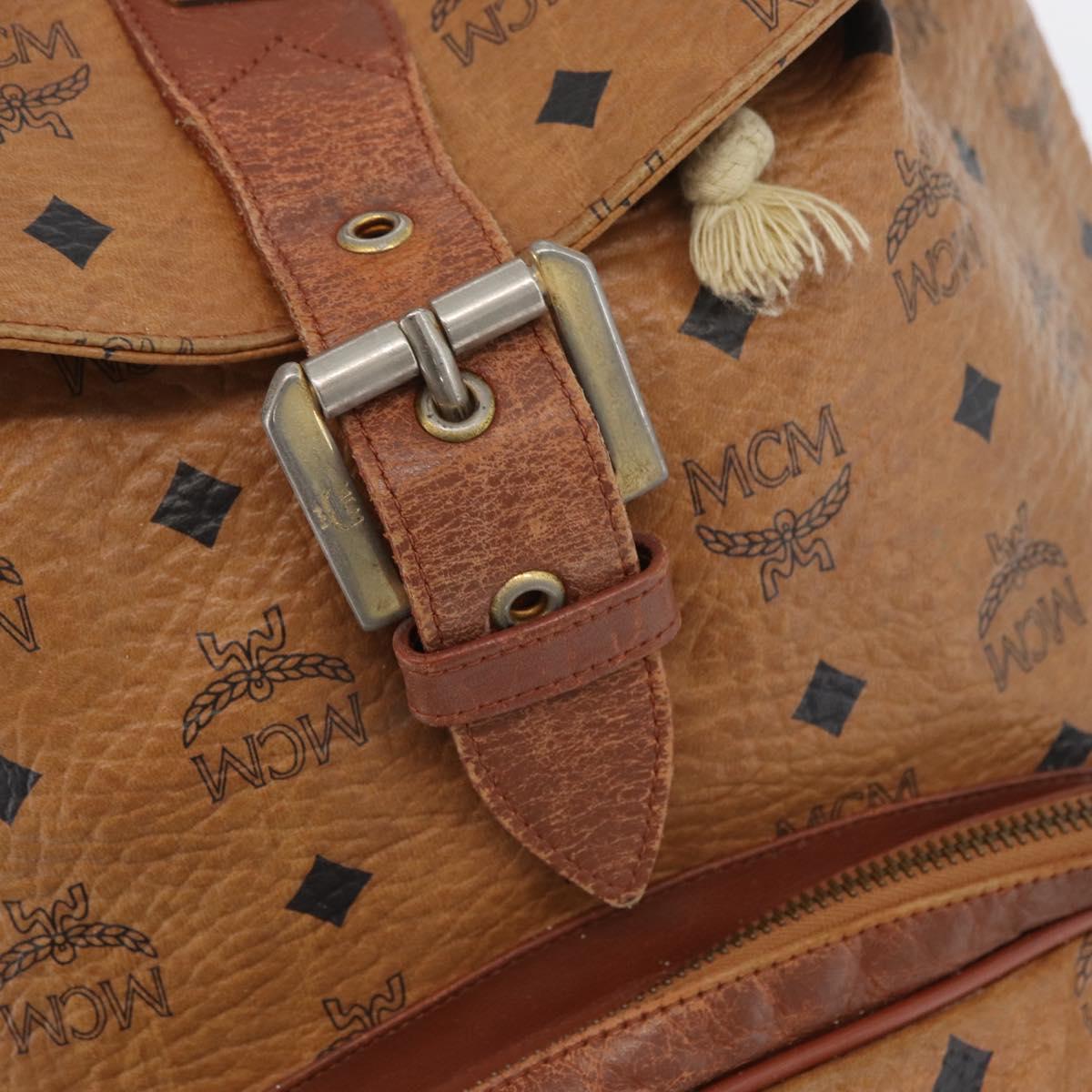 MCM Vicetos Logogram Backpack PVC Leather Brown Gold Auth bs33818
