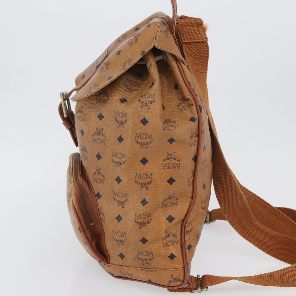MCM Vicetos Logogram Backpack PVC Leather Brown Gold Auth bs33818