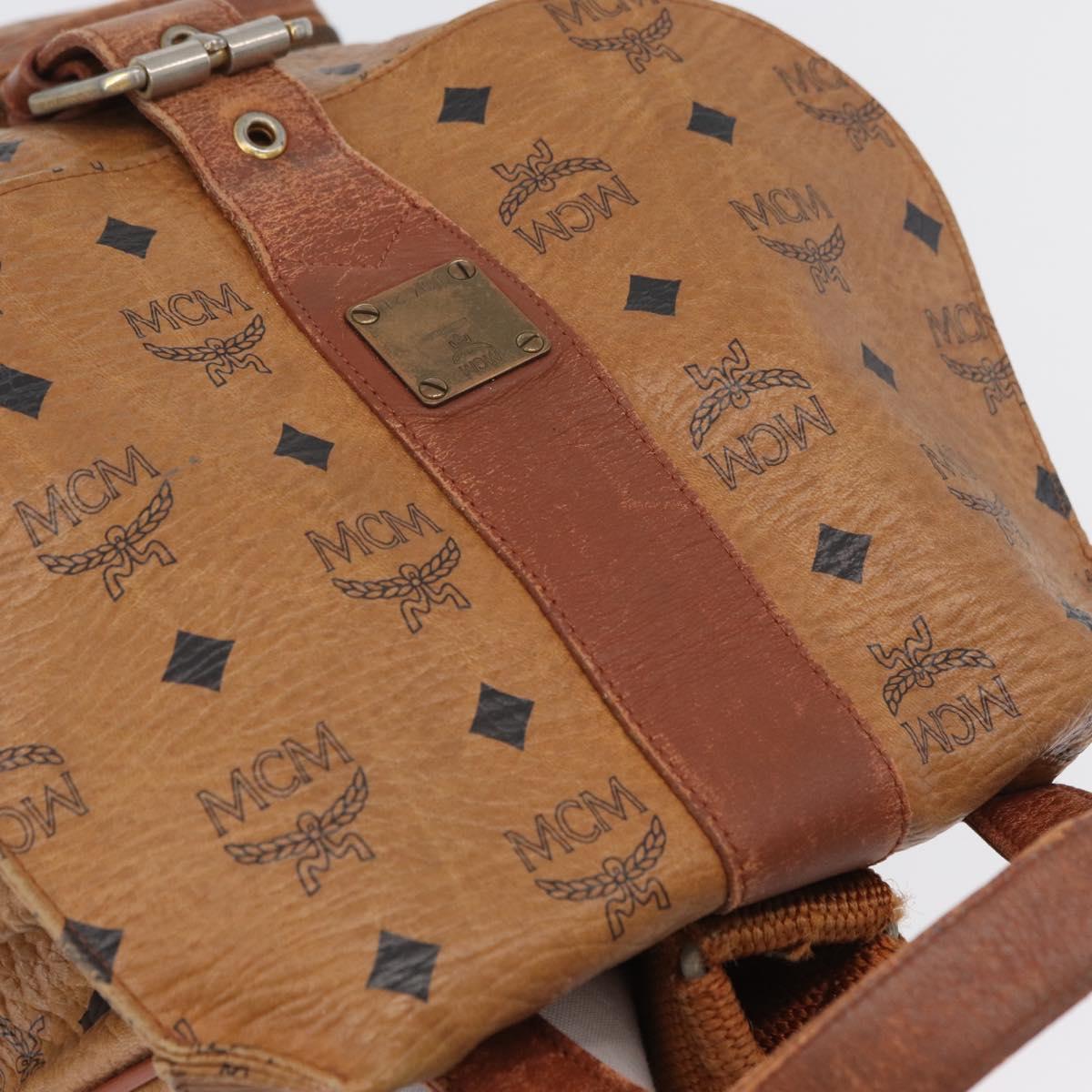 MCM Vicetos Logogram Backpack PVC Leather Brown Gold Auth bs33818