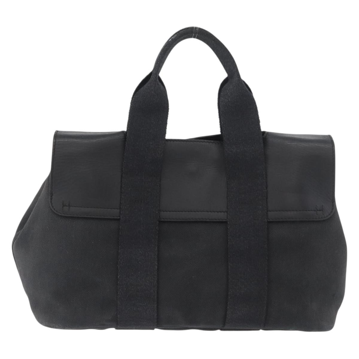 HERMES Valparaiso PM Hand Bag Canvas Leather Black Silver Auth bs33821