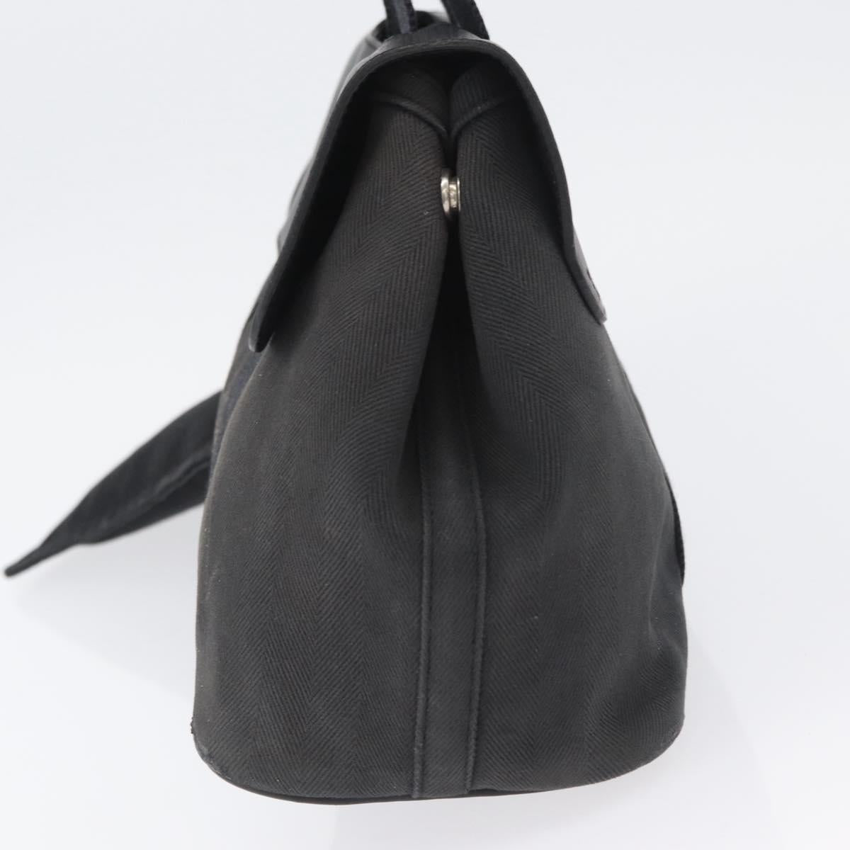HERMES Valparaiso PM Hand Bag Canvas Leather Black Silver Auth bs33821