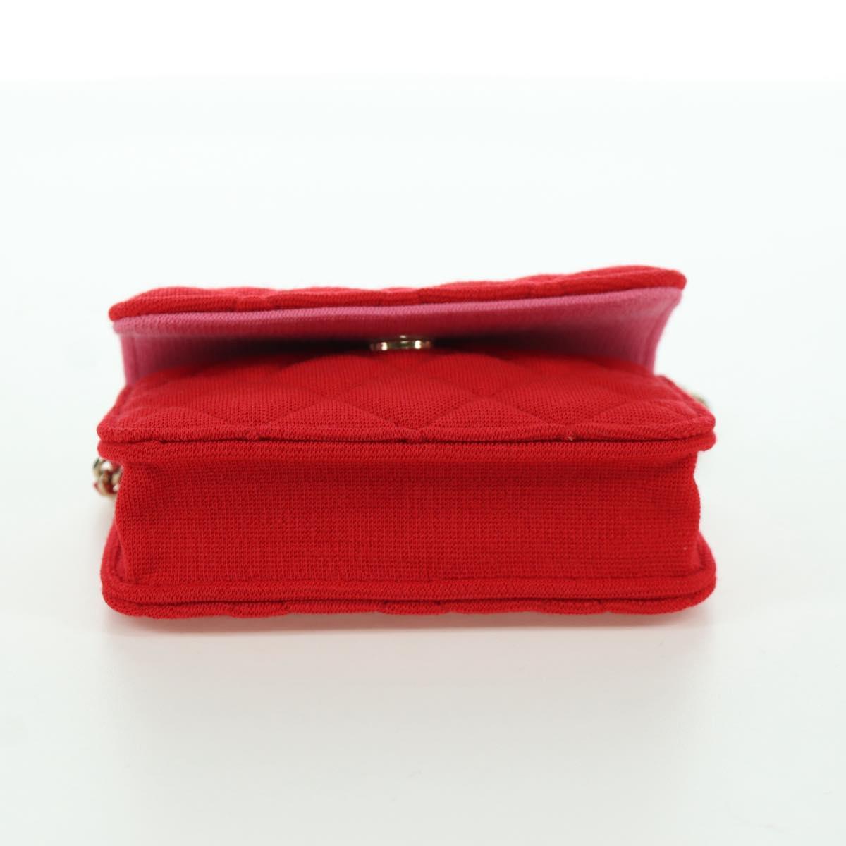 CHANEL Matelasse Chain Shoulder Bag Cotton Red Gold CC Auth bs33822SAM