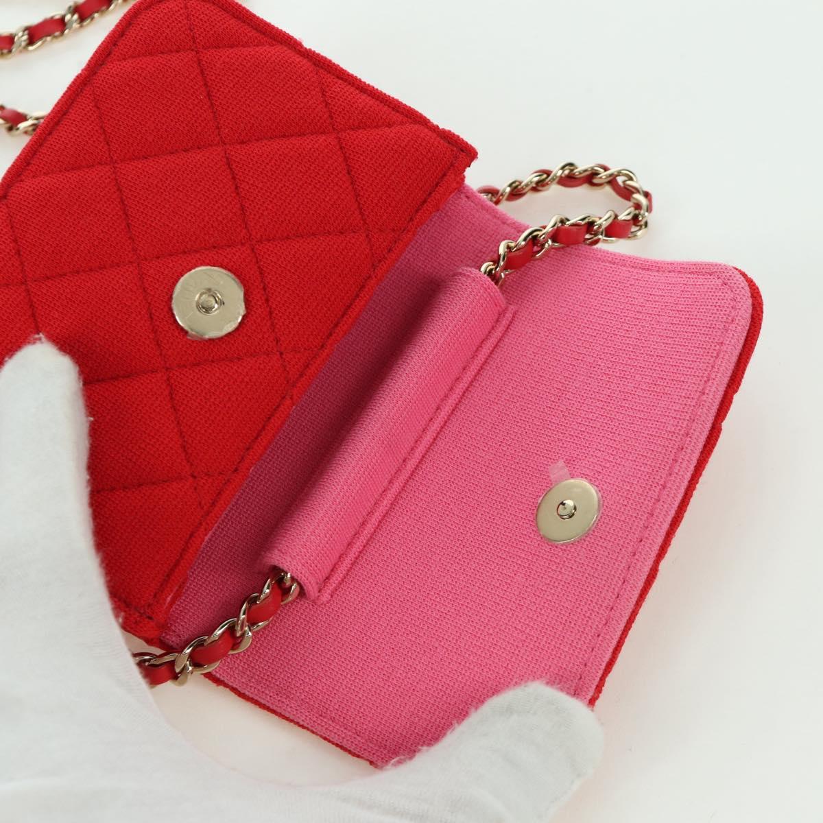 CHANEL Matelasse Chain Shoulder Bag Cotton Red Gold CC Auth bs33822SAM