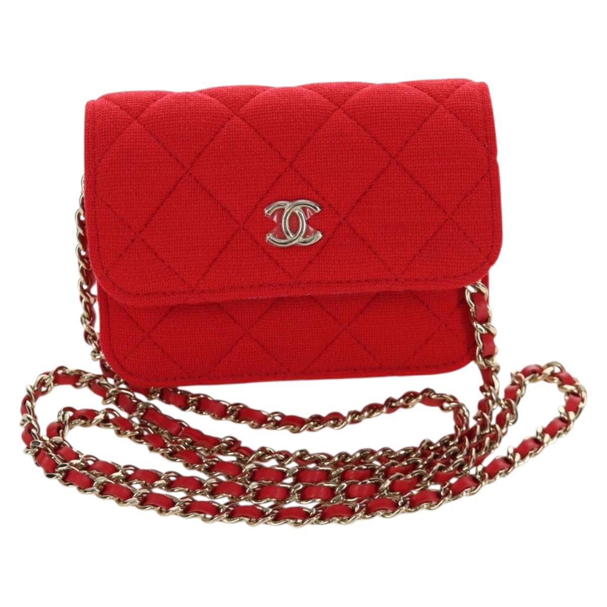 CHANEL Matelasse Chain Shoulder Bag Cotton Red Gold CC Auth bs33822SAM