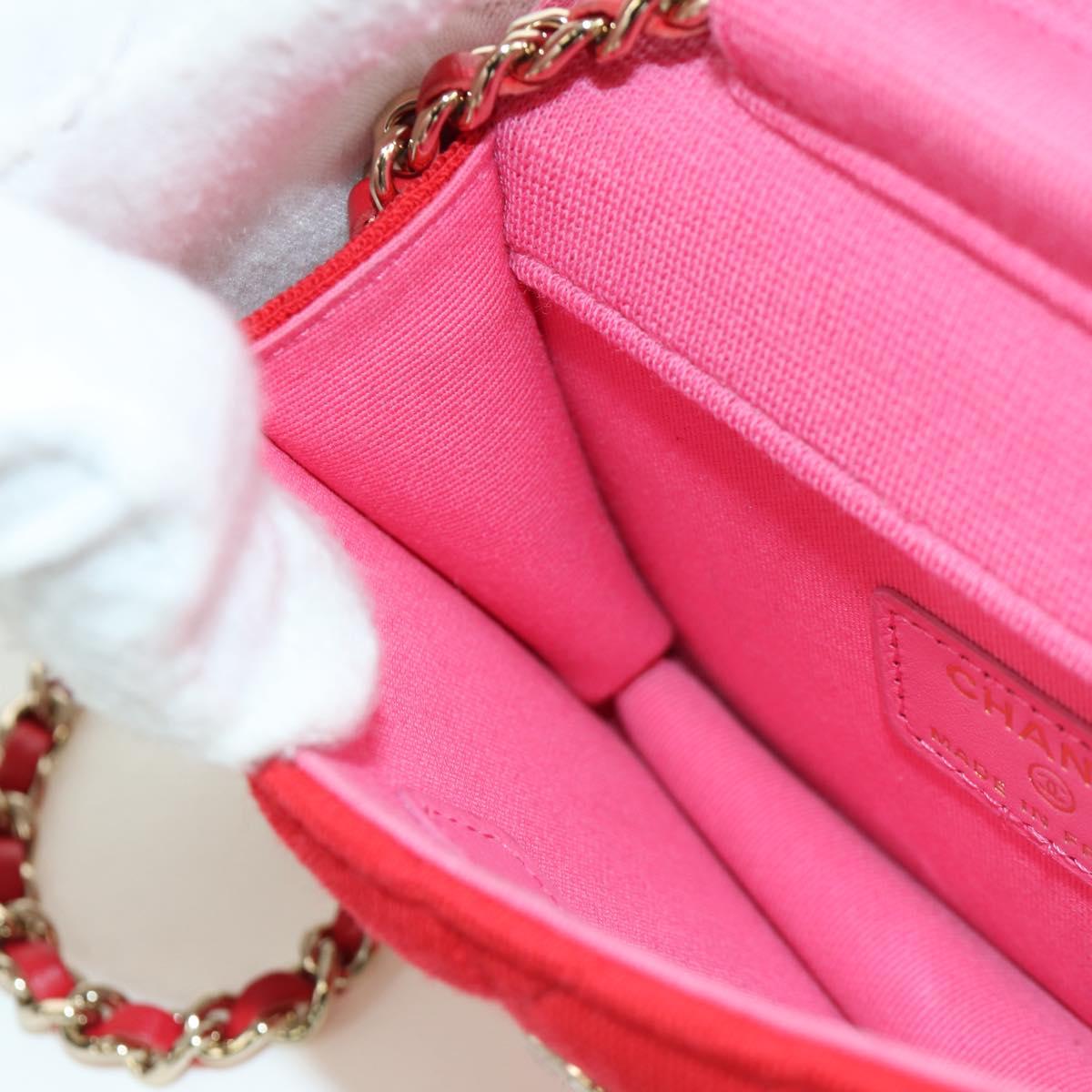 CHANEL Matelasse Chain Shoulder Bag Cotton Red Gold CC Auth bs33822SAM