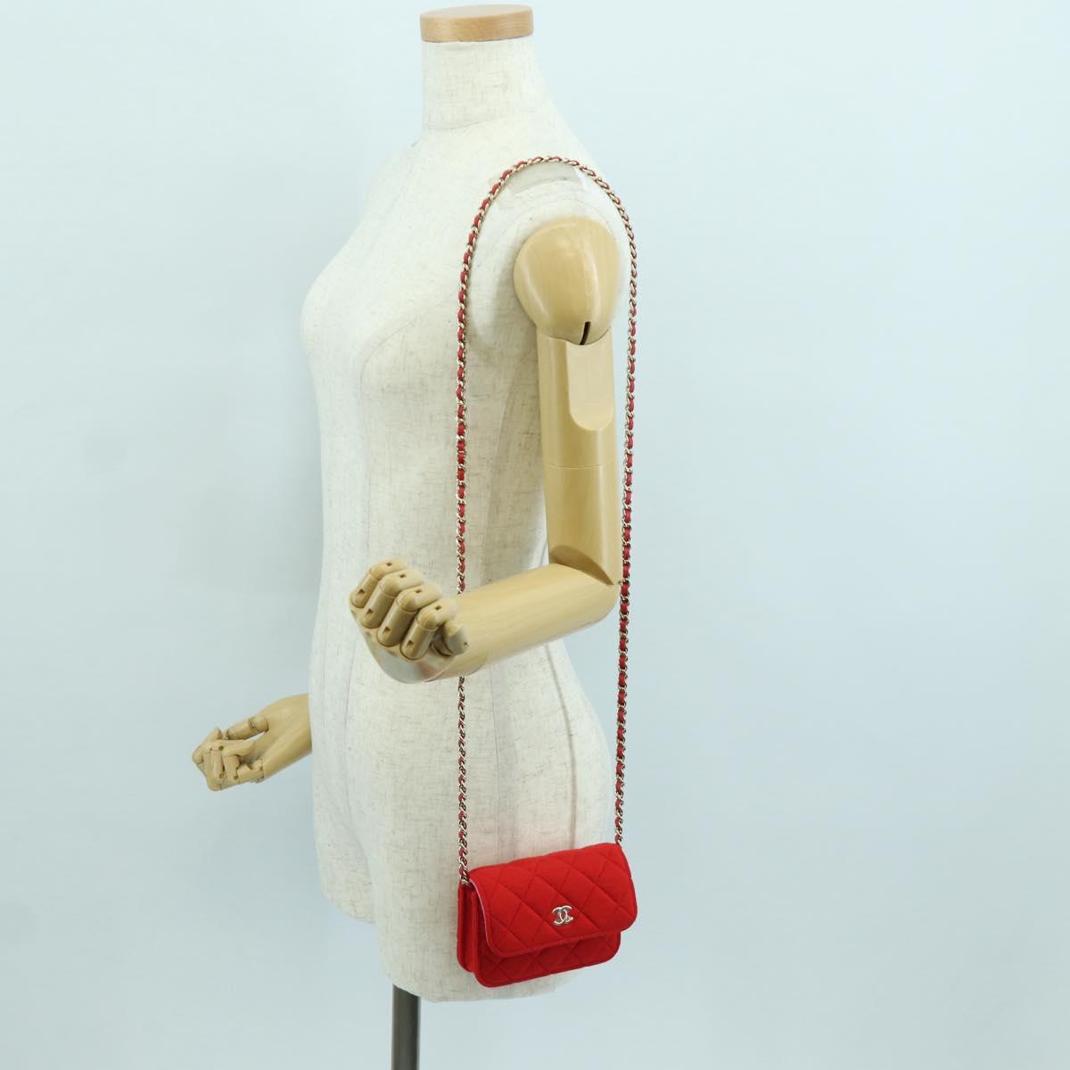 CHANEL Matelasse Chain Shoulder Bag Cotton Red Gold CC Auth bs33822SAM