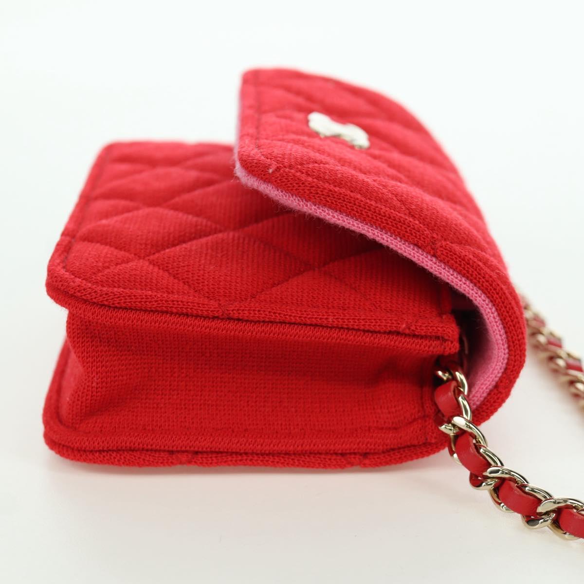 CHANEL Matelasse Chain Shoulder Bag Cotton Red Gold CC Auth bs33822SAM