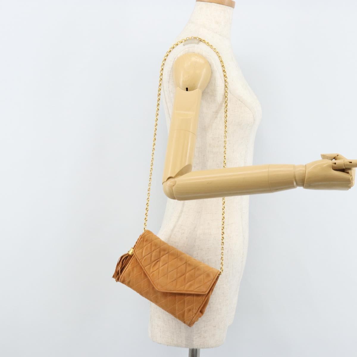 CHANEL Chain Shoulder Bag Suede Brown Gold CC Auth bs33823