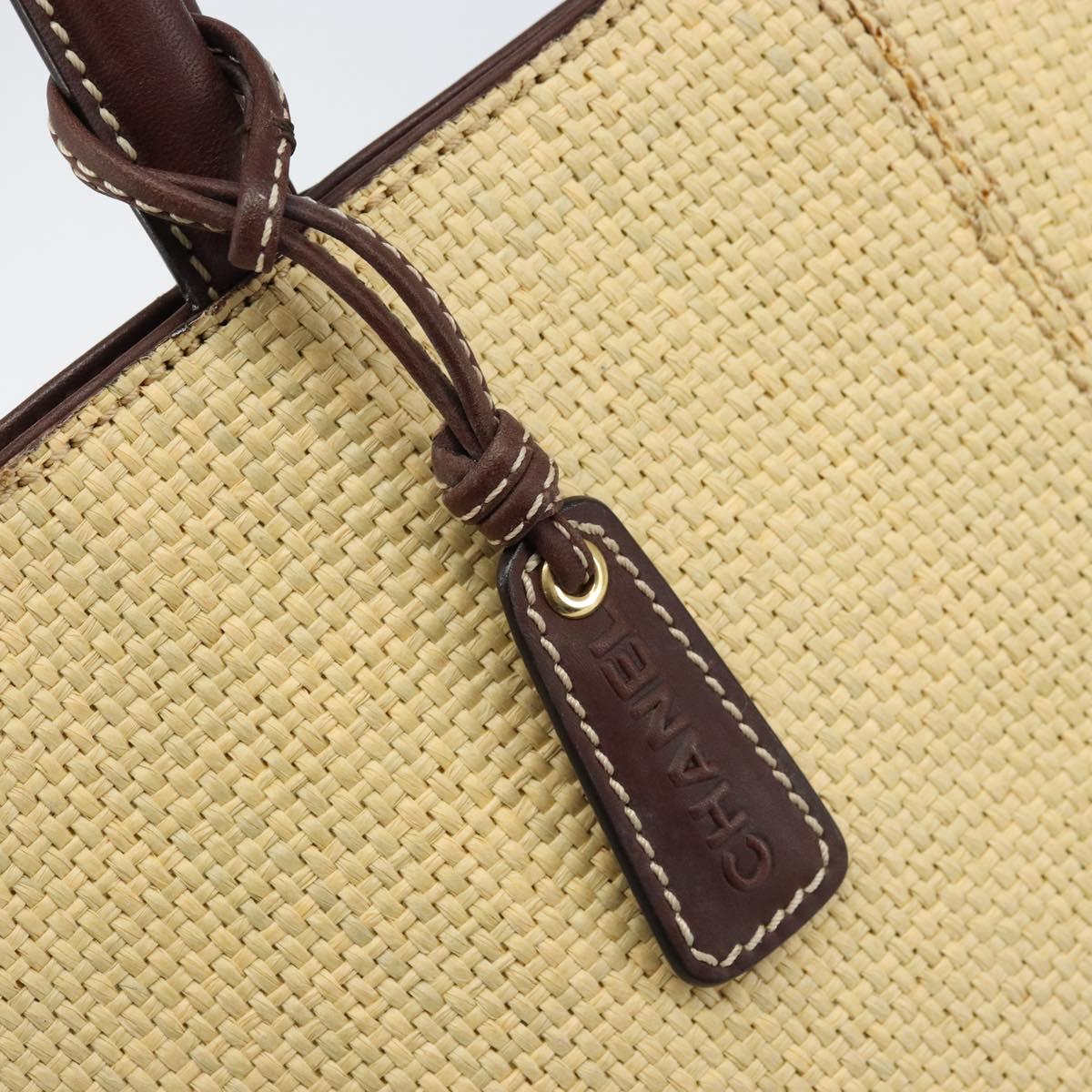 CHANEL Hand Bag Straw Beige CC Auth bs33825