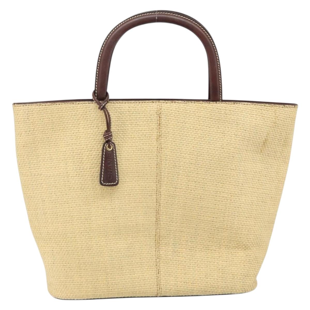 CHANEL Hand Bag Straw Beige CC Auth bs33825