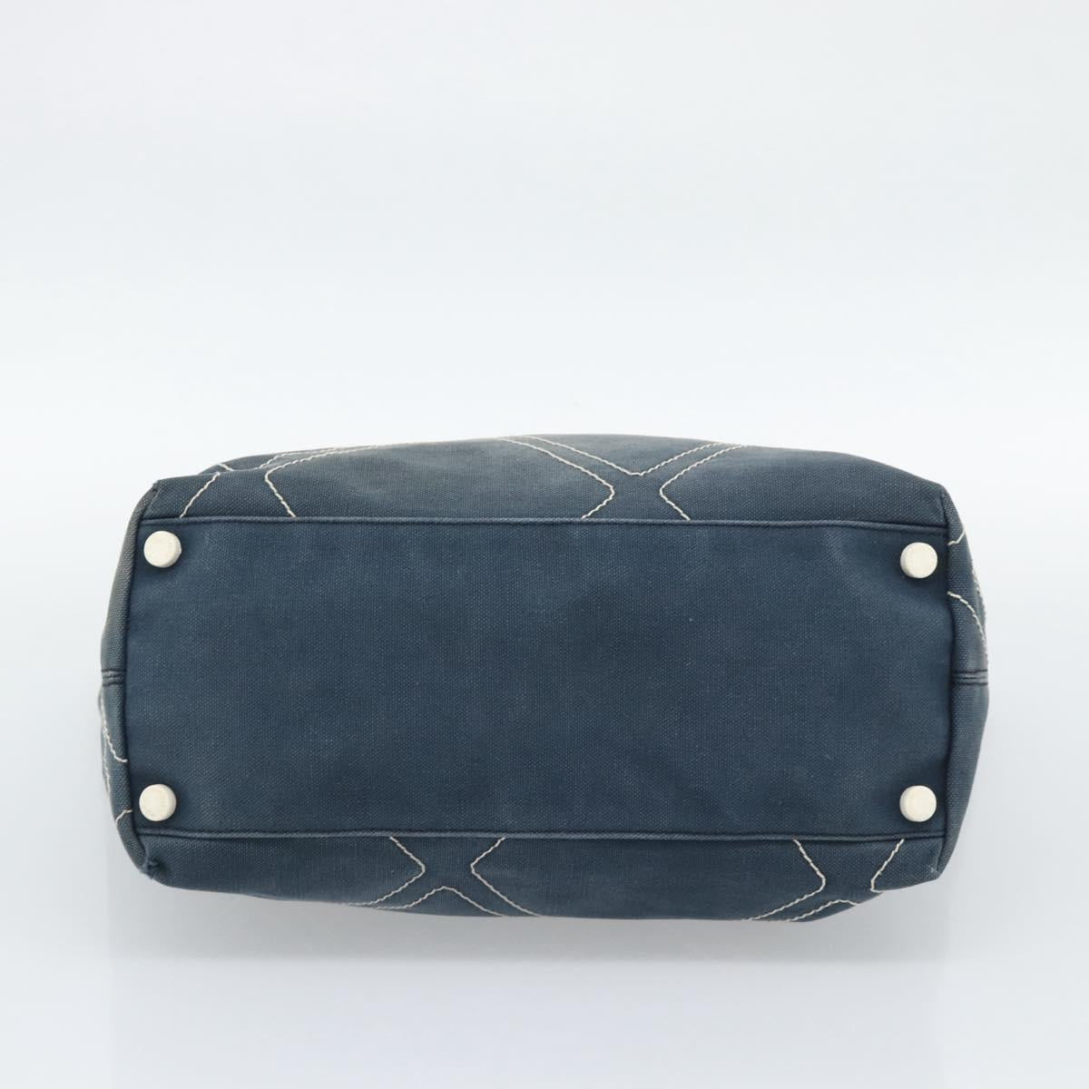 CHANEL Tote Bag Canvas Navy Silver CC Auth bs33826
