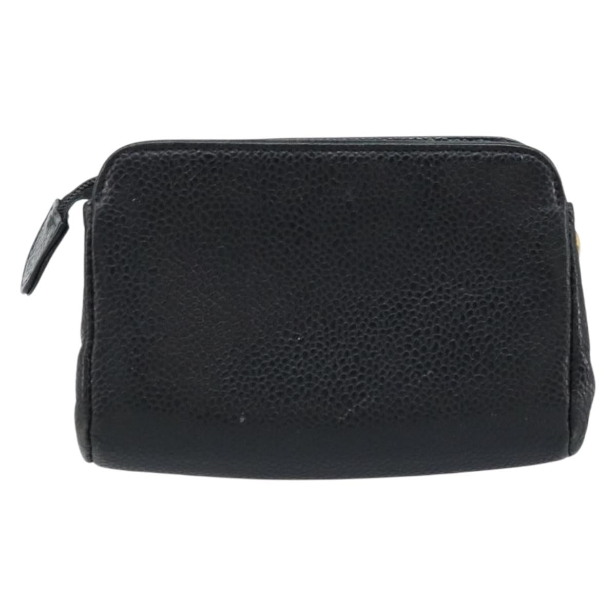 CHANEL Pouch Caviar Skin Black Gold CC Auth bs33828