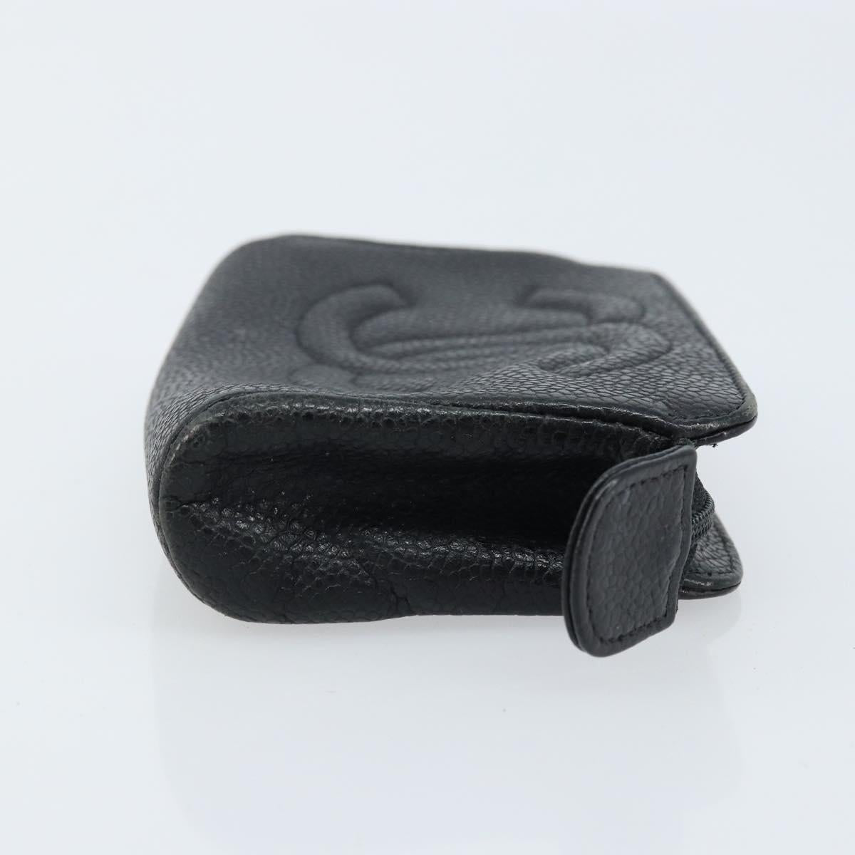 CHANEL Pouch Caviar Skin Black Gold CC Auth bs33828