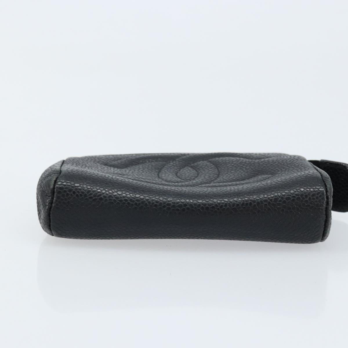 CHANEL Pouch Caviar Skin Black Gold CC Auth bs33828