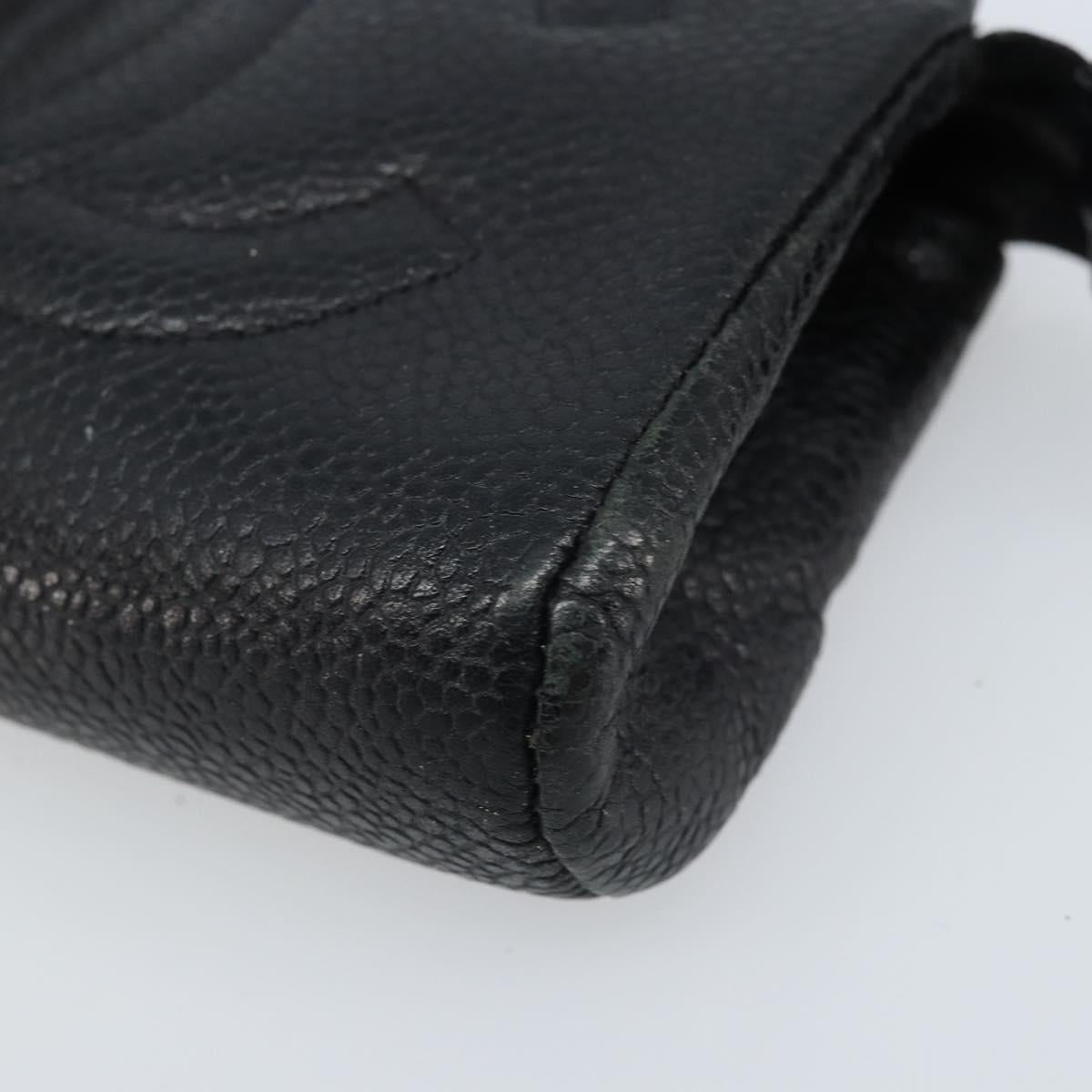 CHANEL Pouch Caviar Skin Black Gold CC Auth bs33828