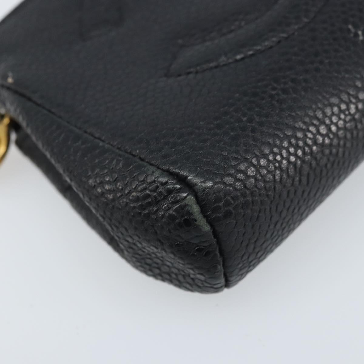 CHANEL Pouch Caviar Skin Black Gold CC Auth bs33828