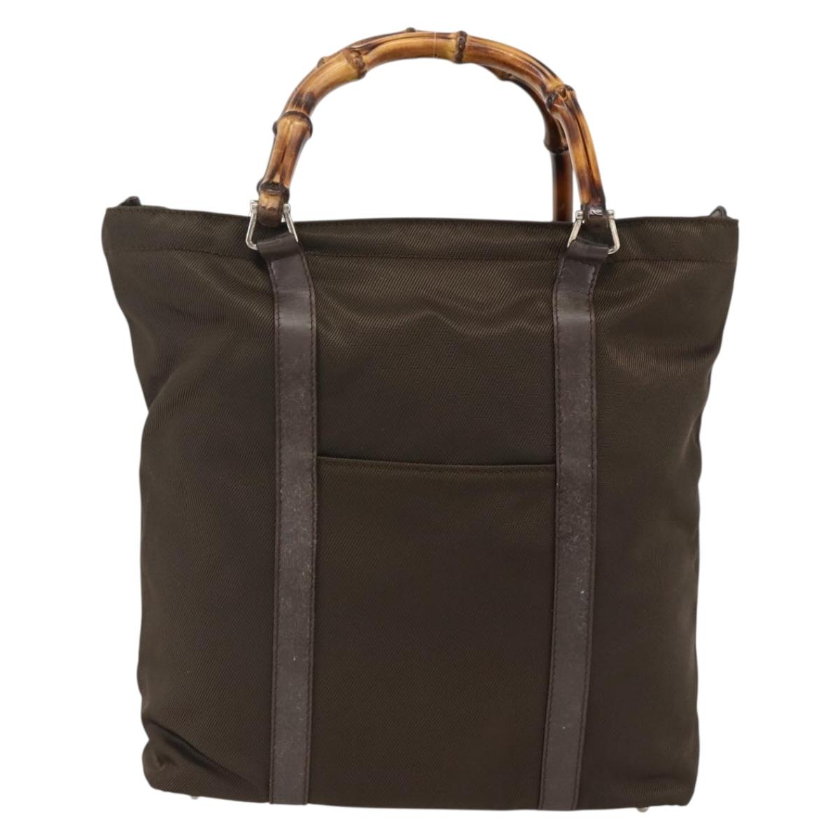 GUCCI Bamboo Hand Bag Nylon Khaki Silver 000 1998 0508 Auth bs33832