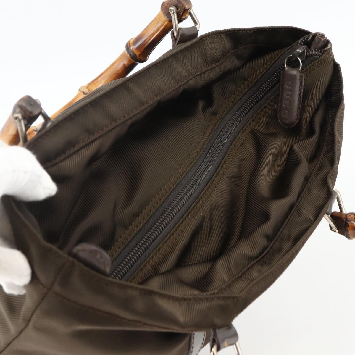 GUCCI Bamboo Hand Bag Nylon Khaki Silver 000 1998 0508 Auth bs33832