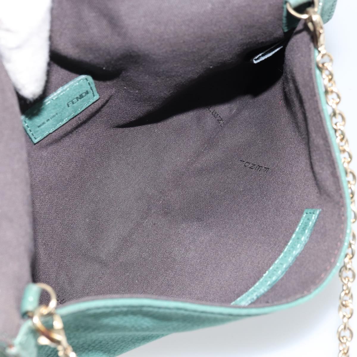 FENDI Chain Shoulder Bag Leather Green Gold Auth bs33834