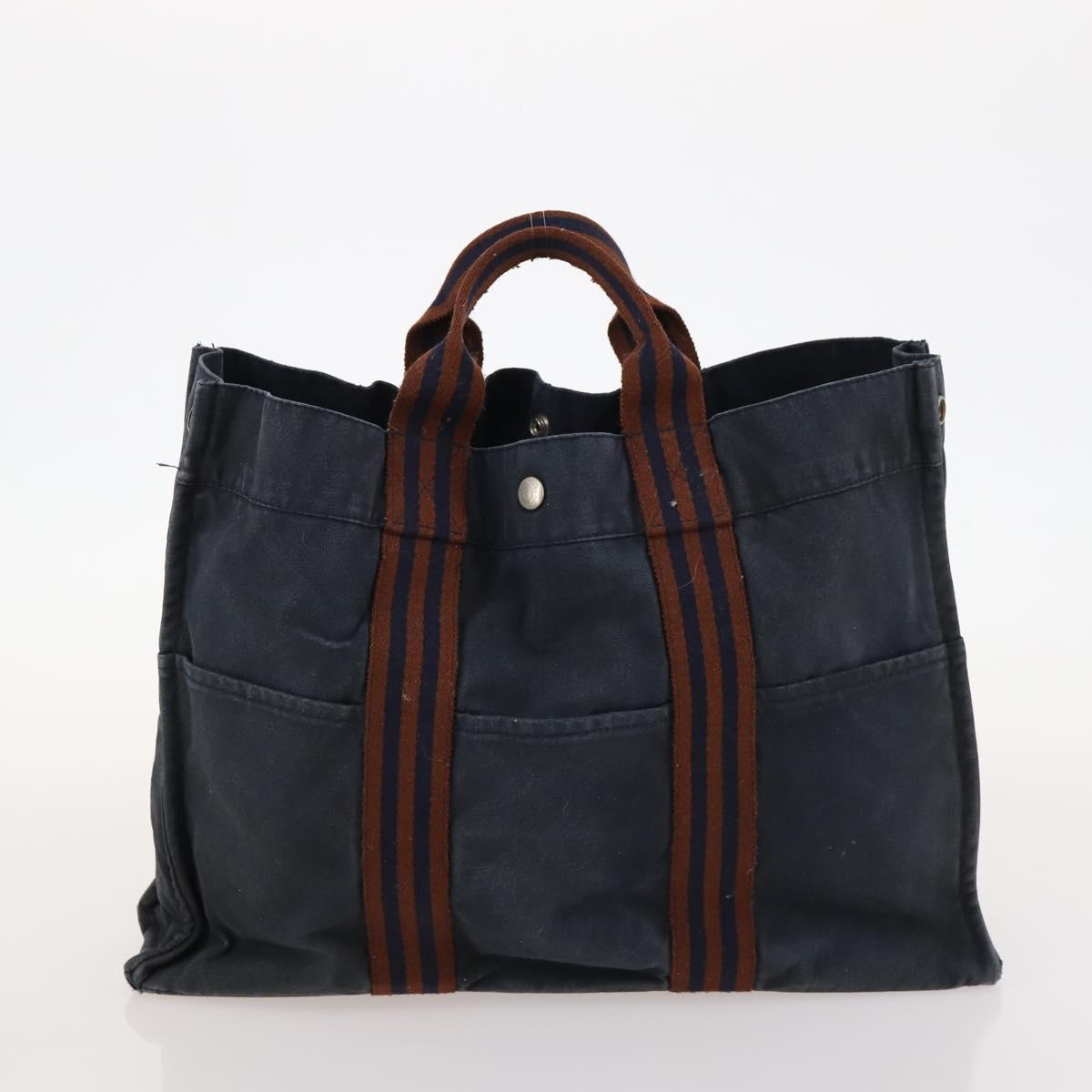 HERMES Tote Bag Canvas 2 Set Gray Navy Auth bs33837