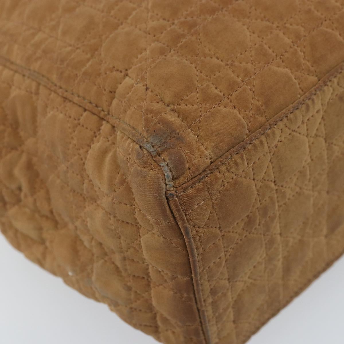 Christian Dior Lady Dior Canage Hand Bag Nylon Brown Gold Auth bs33840