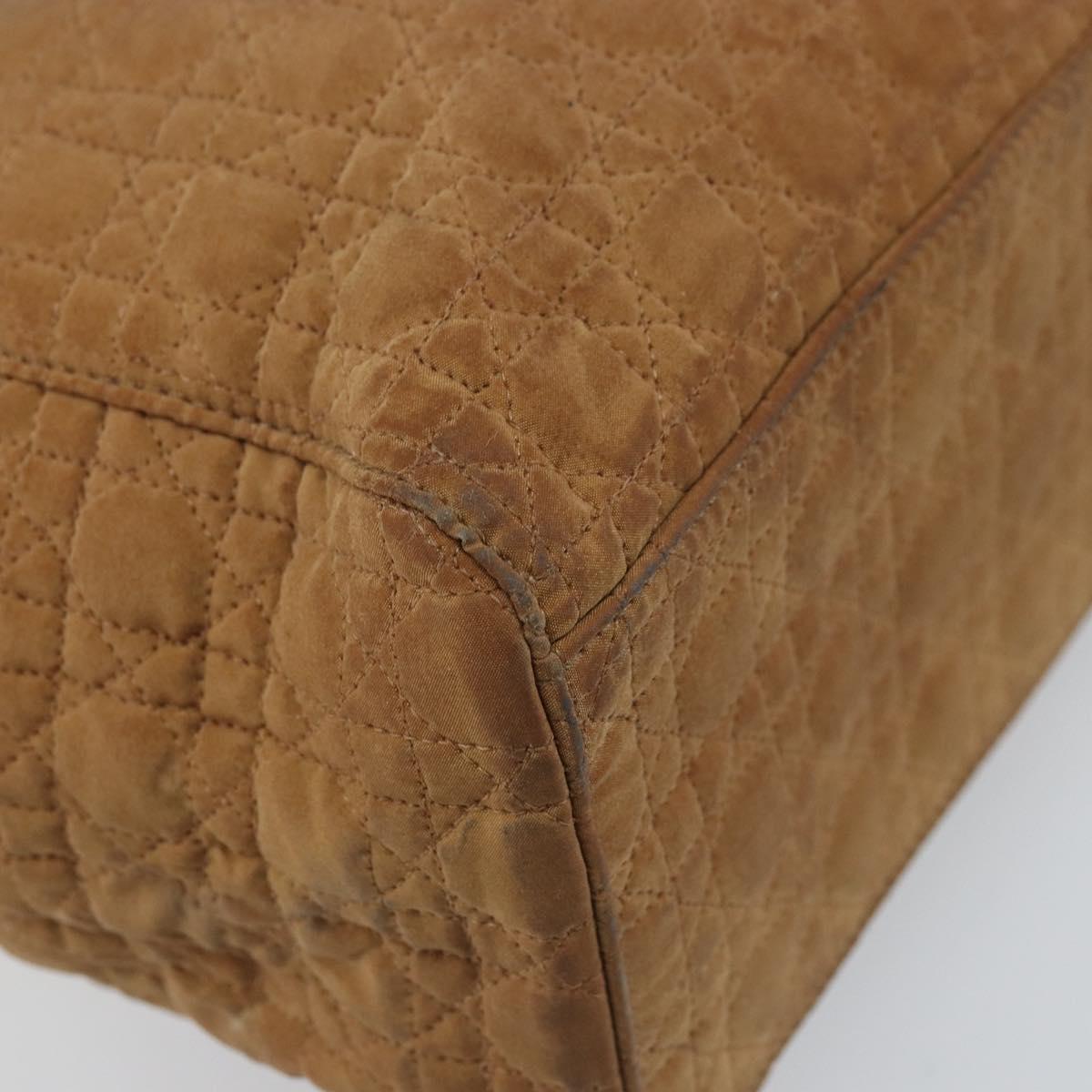 Christian Dior Lady Dior Canage Hand Bag Nylon Brown Gold Auth bs33840