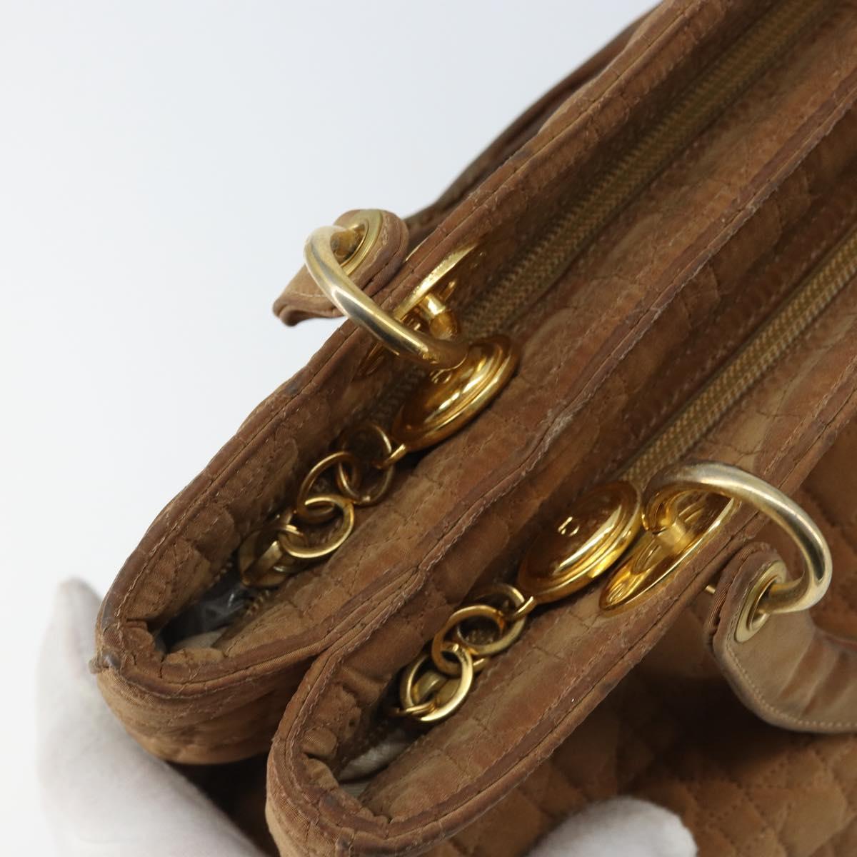 Christian Dior Lady Dior Canage Hand Bag Nylon Brown Gold Auth bs33840