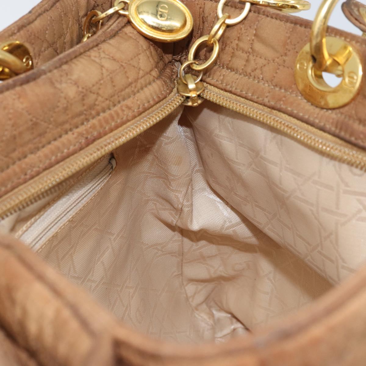 Christian Dior Lady Dior Canage Hand Bag Nylon Brown Gold Auth bs33840