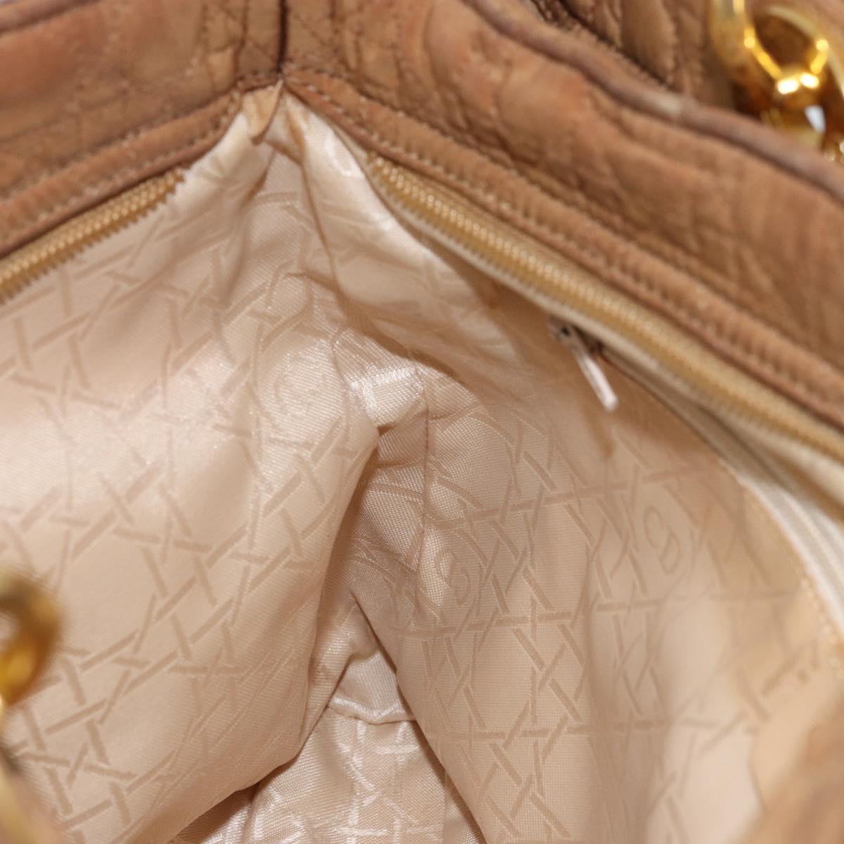 Christian Dior Lady Dior Canage Hand Bag Nylon Brown Gold Auth bs33840