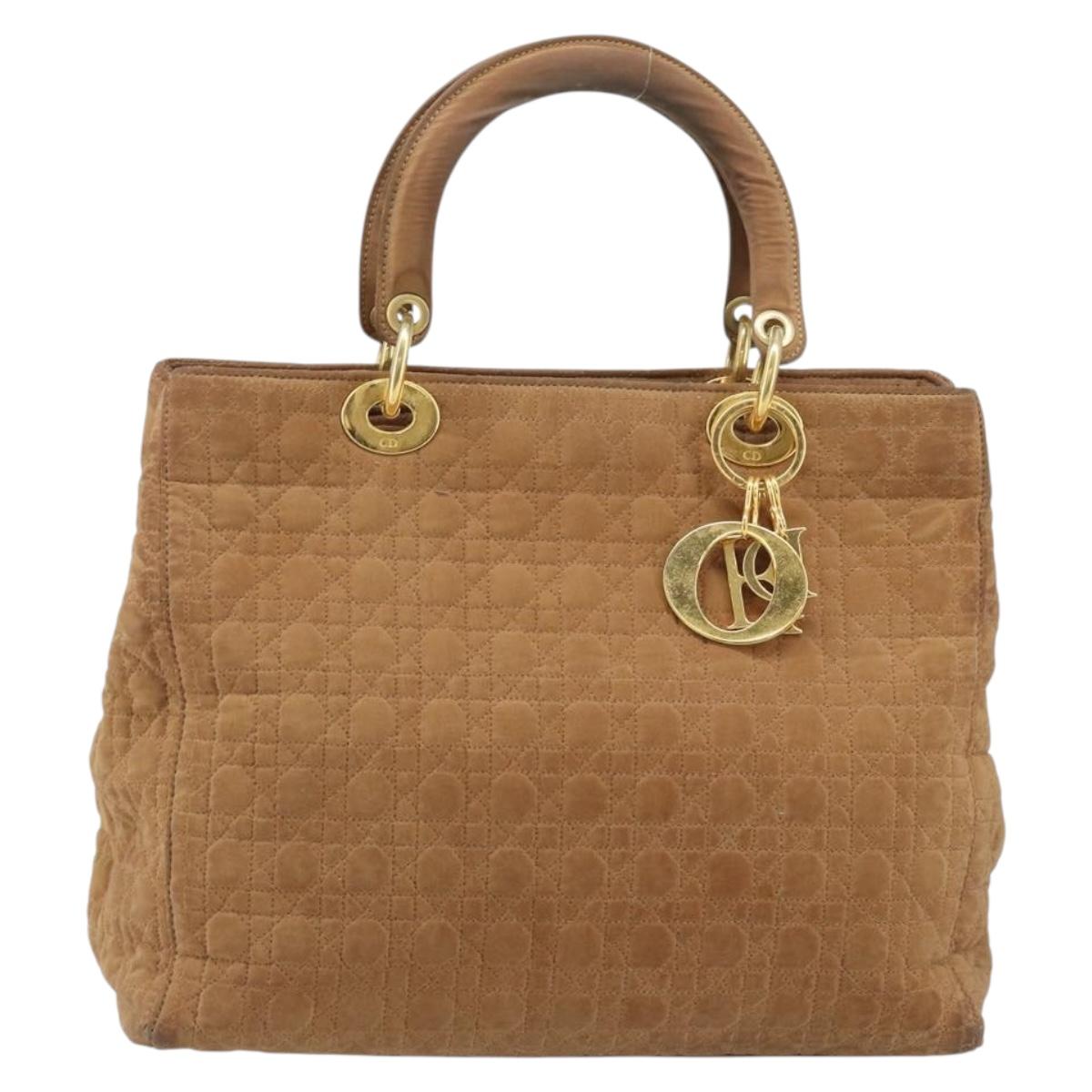 Christian Dior Lady Dior Canage Hand Bag Nylon Brown Gold Auth bs33840