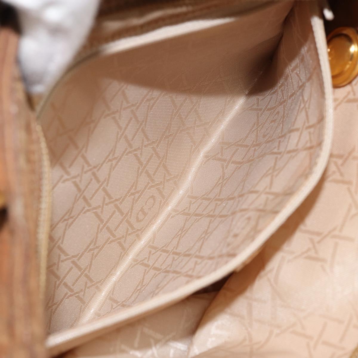 Christian Dior Lady Dior Canage Hand Bag Nylon Brown Gold Auth bs33840