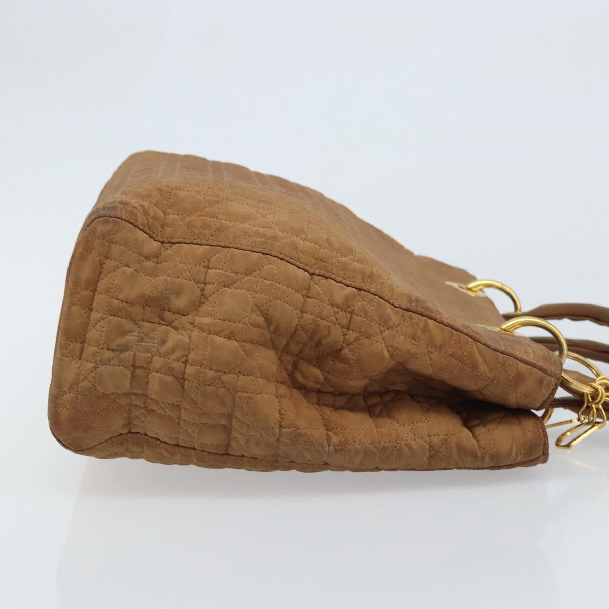 Christian Dior Lady Dior Canage Hand Bag Nylon Brown Gold Auth bs33840
