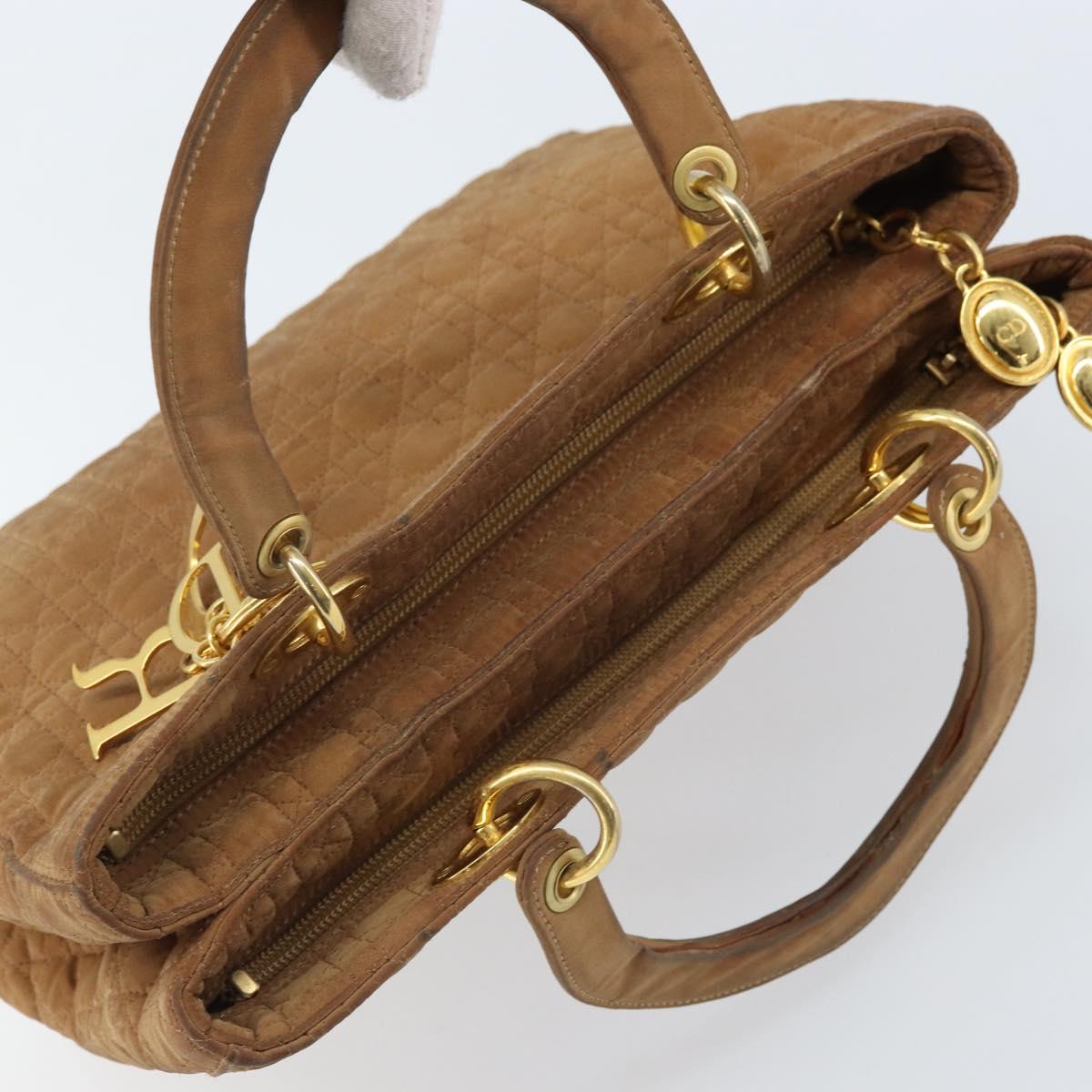 Christian Dior Lady Dior Canage Hand Bag Nylon Brown Gold Auth bs33840