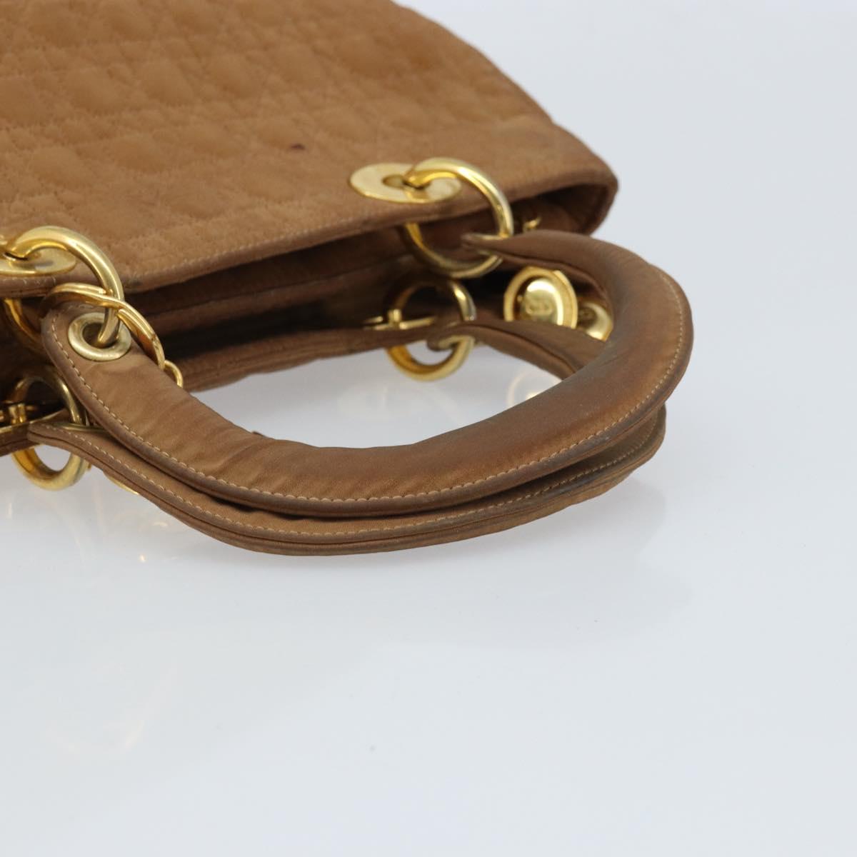 Christian Dior Lady Dior Canage Hand Bag Nylon Brown Gold Auth bs33840