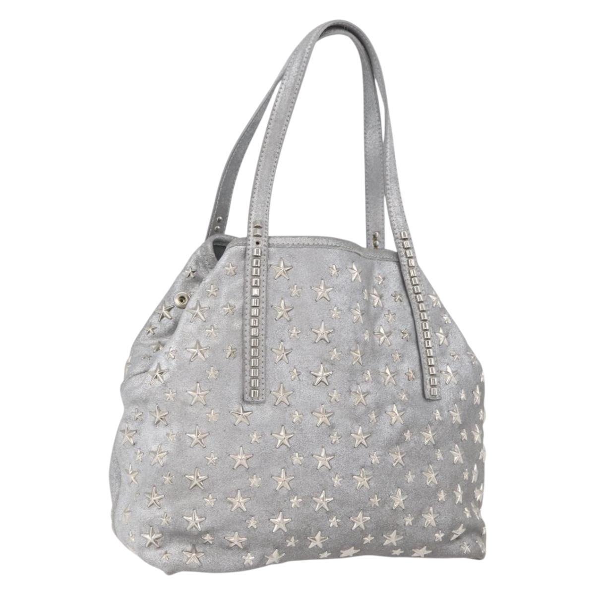 Jimmy Choo Tote Bag Suede Silver Auth bs33845