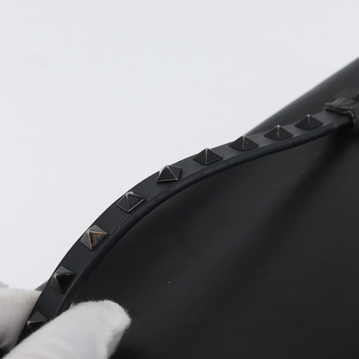 VALENTINO Clutch Bag Leather Black Auth bs33847