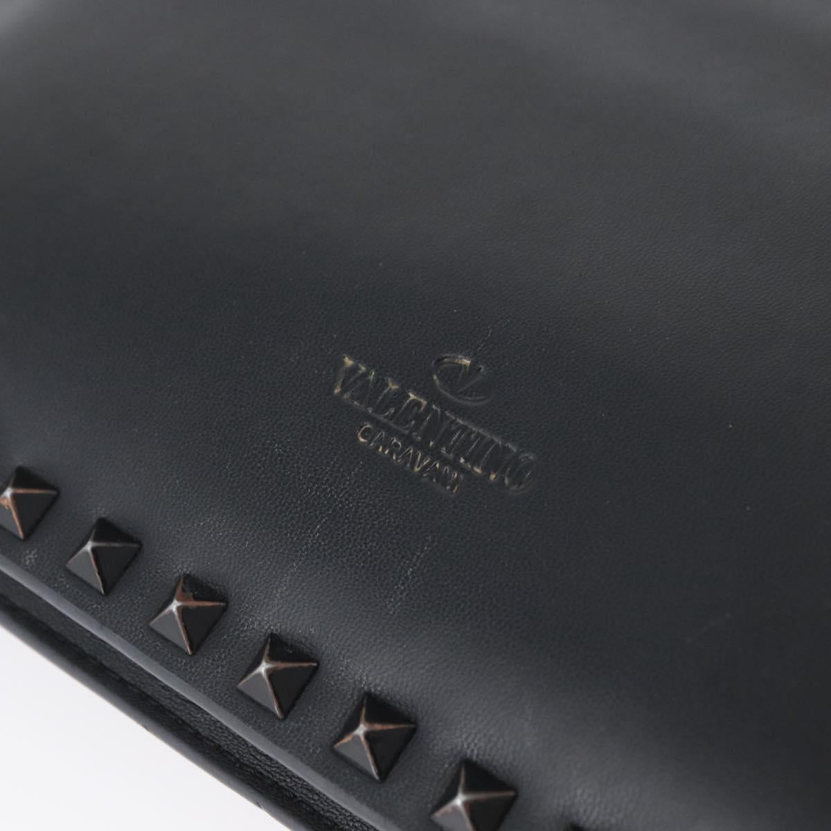 VALENTINO Clutch Bag Leather Black Auth bs33847