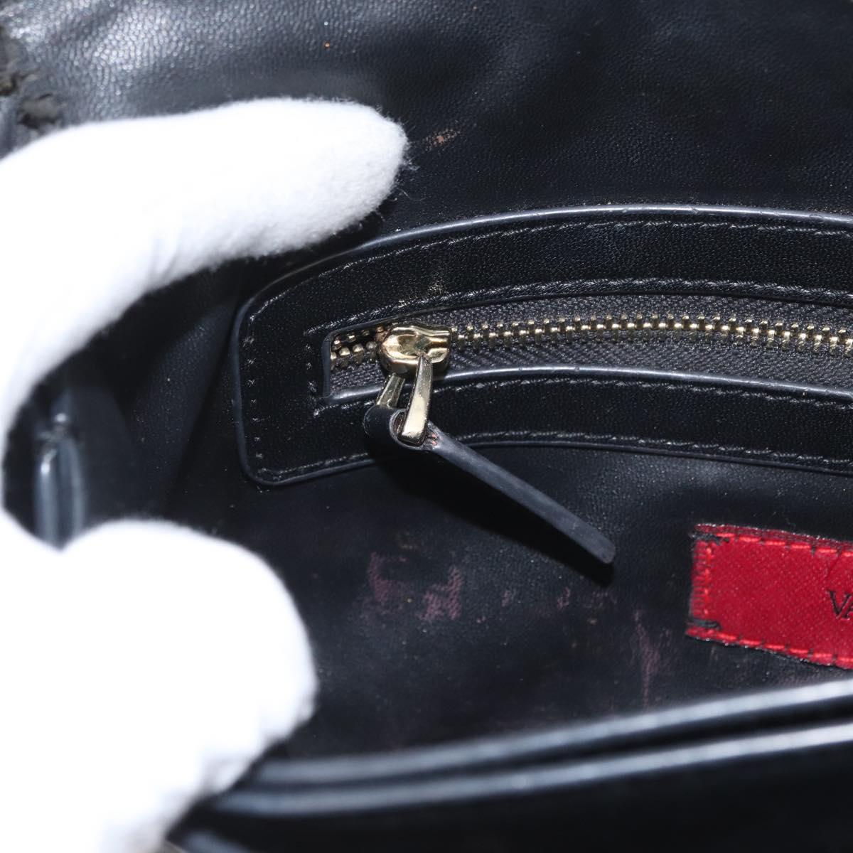 VALENTINO Clutch Bag Leather Black Auth bs33847