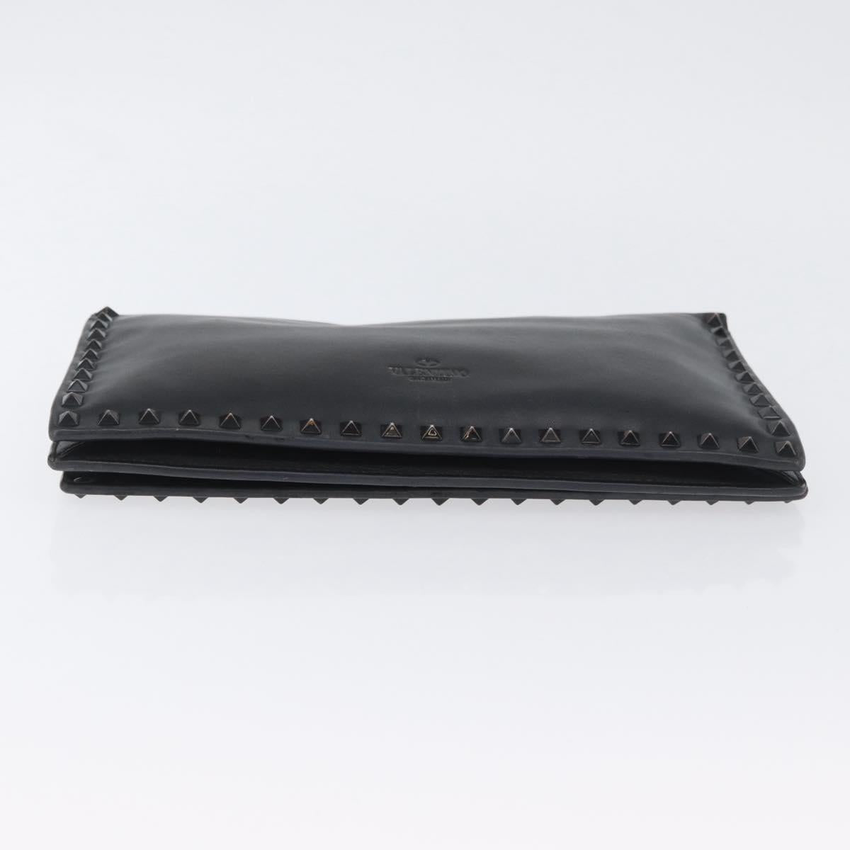 VALENTINO Clutch Bag Leather Black Auth bs33847