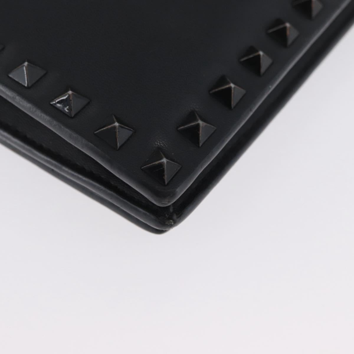 VALENTINO Clutch Bag Leather Black Auth bs33847