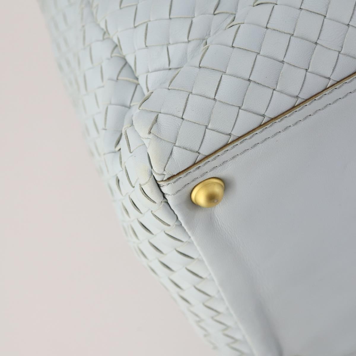 BOTTEGA VENETA INTRECCIATO Boston Bag Leather Light Blue Gold Auth bs33848
