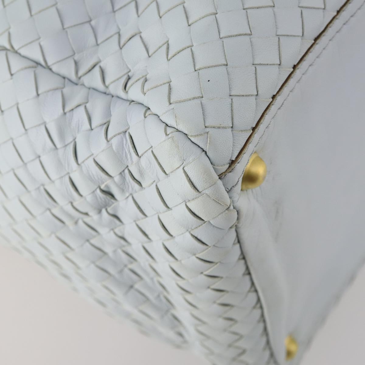 BOTTEGA VENETA INTRECCIATO Boston Bag Leather Light Blue Gold Auth bs33848