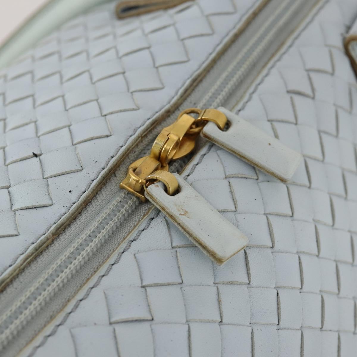 BOTTEGA VENETA INTRECCIATO Boston Bag Leather Light Blue Gold Auth bs33848