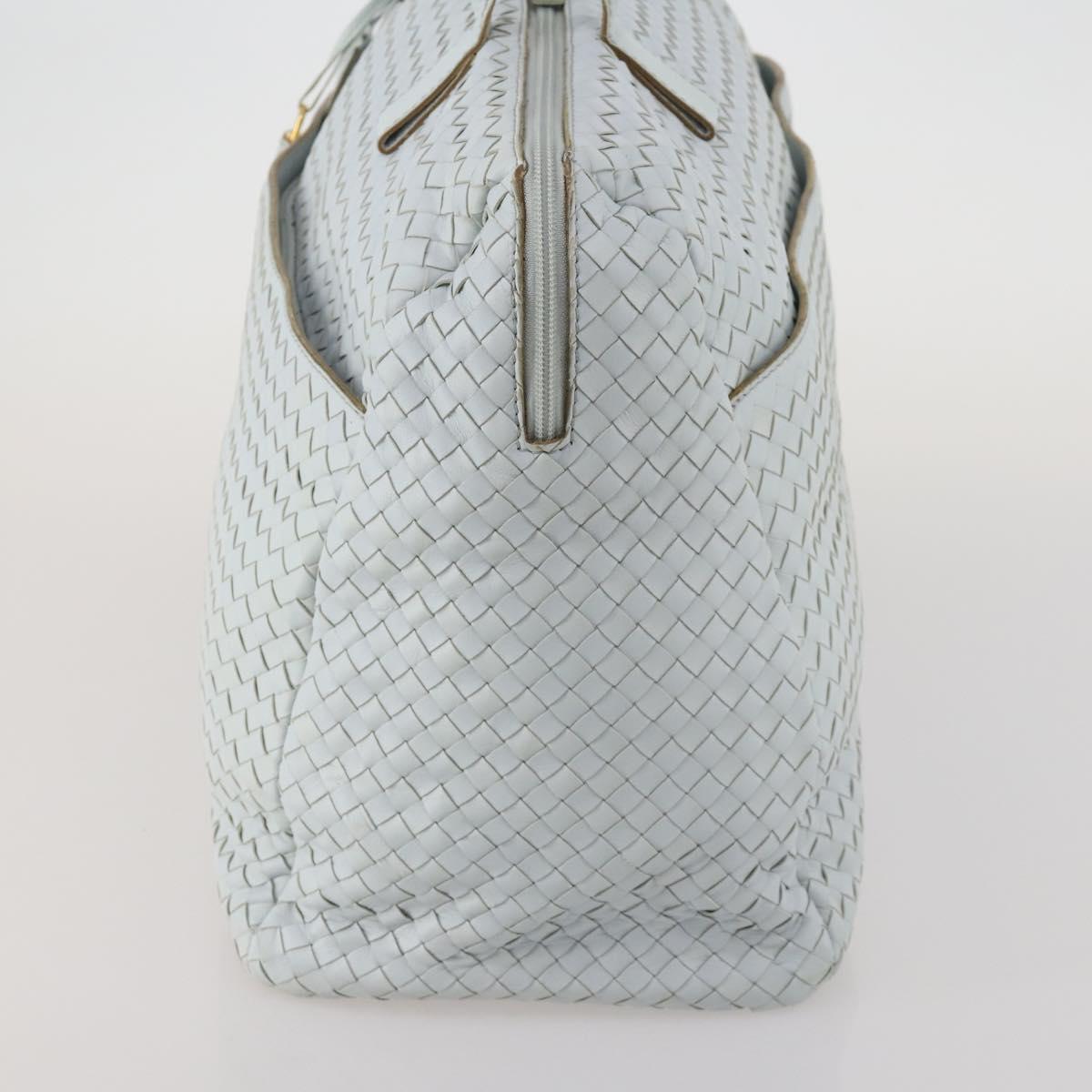 BOTTEGA VENETA INTRECCIATO Boston Bag Leather Light Blue Gold Auth bs33848