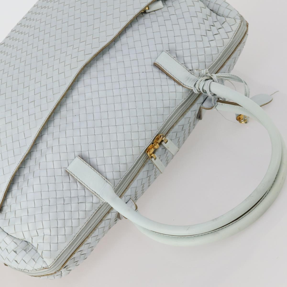 BOTTEGA VENETA INTRECCIATO Boston Bag Leather Light Blue Gold Auth bs33848
